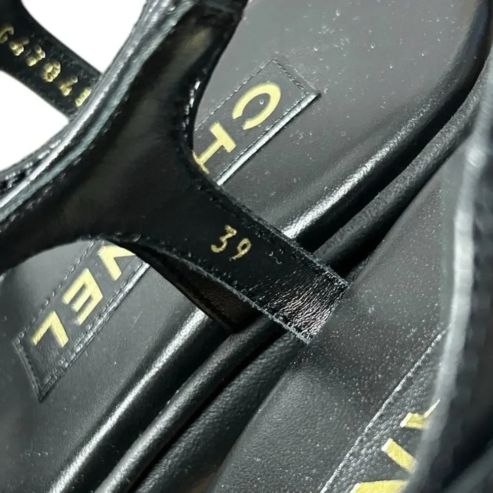 Chanel Black Gold Lambskin Leather Chain Slingback Sandals Womens 39 / US 9